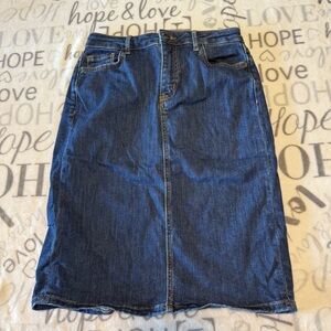 women's 4 organic cotton dark blue denim midi skirt with back slit